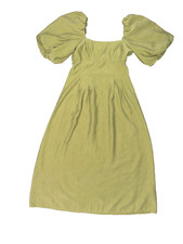 Reformation inspired Zara Olive Puff Sleeve Midi Sun Dress Lyocell blend Medium