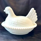 Vintage Indiana Glass Milk Glass Hen on a Nest Covered Dish,for Candy,Trinkets