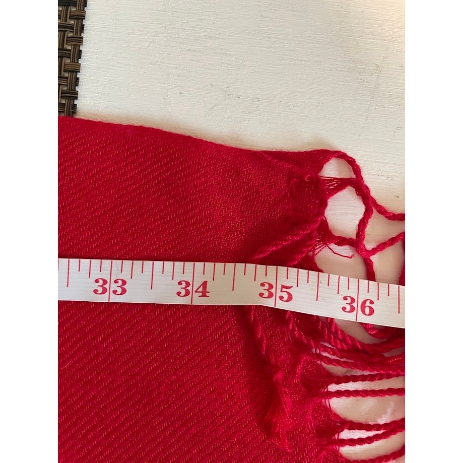 Red Scarf Soft Finge Solid Rectangle Wrap Light W… - image 13