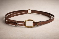 Vintage Rare Ralph Lauren Equestrian Belt Tri Strap Leather Gold Brass Sz. M