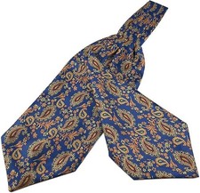 Men's Blue Orange Floral 100 Silk Cravat Ties Jacquard Woven Ascot
