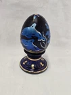 Fenton limited edition hand painted sealife dolphins cobalt blue egg paperweight