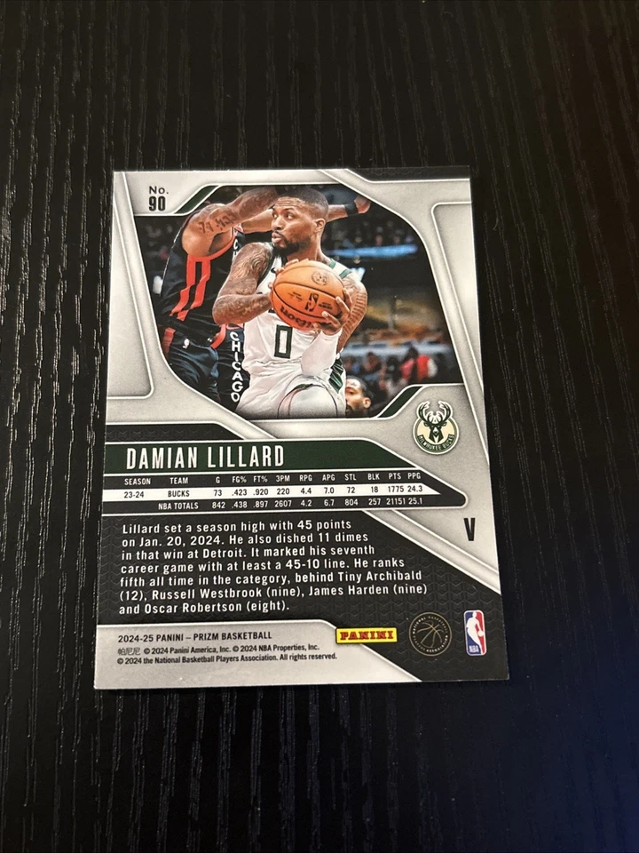 2024-25 Panini Prizm Damian Lillard #90 variación de imagen SSP Bucks Foto 3 de 4
