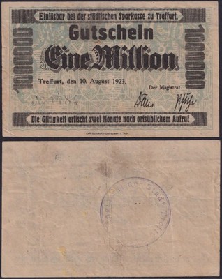 NOTGELD Treffurt 1 Millionen Mark 10.08.1923 - städtische Sparkasse Thüringen [6