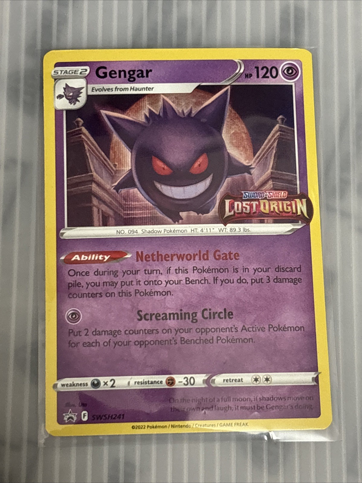 Gengar Lost Origin Stamped Pokemon Sword & Shield Holo Card 2022 SWSH241