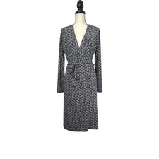 Ann Taylor Wrap Dress Womens 12 Blue White Floral Career Office Stretch Comfort