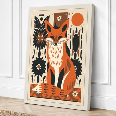 Volkskunst Fuchs skandinavisch Leinwandbild Wandbild Wohndeko fertig zum Aufhängen