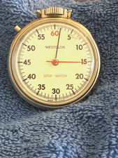 Vtg Westclox Stop Watch Pocket Watch White Dial Red Second Hand Works Good