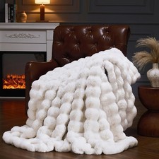 Faux Fur Throw Blanket for Couch, Fluffy Fuzzy Plush Bubble Blanket, Soft Warm C