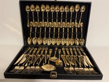 Rogers & Son Enchanted Rose Gold Plated Silverware Flatware Service For 12 51 Pc