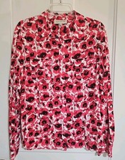 Jones New York Blouse Long Sleeve Button Front Red Black Floral Print Large