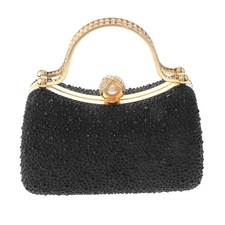 Gold Tone Metal Frame Crystal Rhinestone Fashion Clutch Evening Bag BZY249-BLK