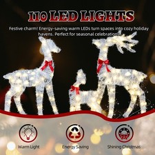 3-Piece Lighted Tinsel Christmas Reindeer Family Set Outdoor Decorations, Weathe