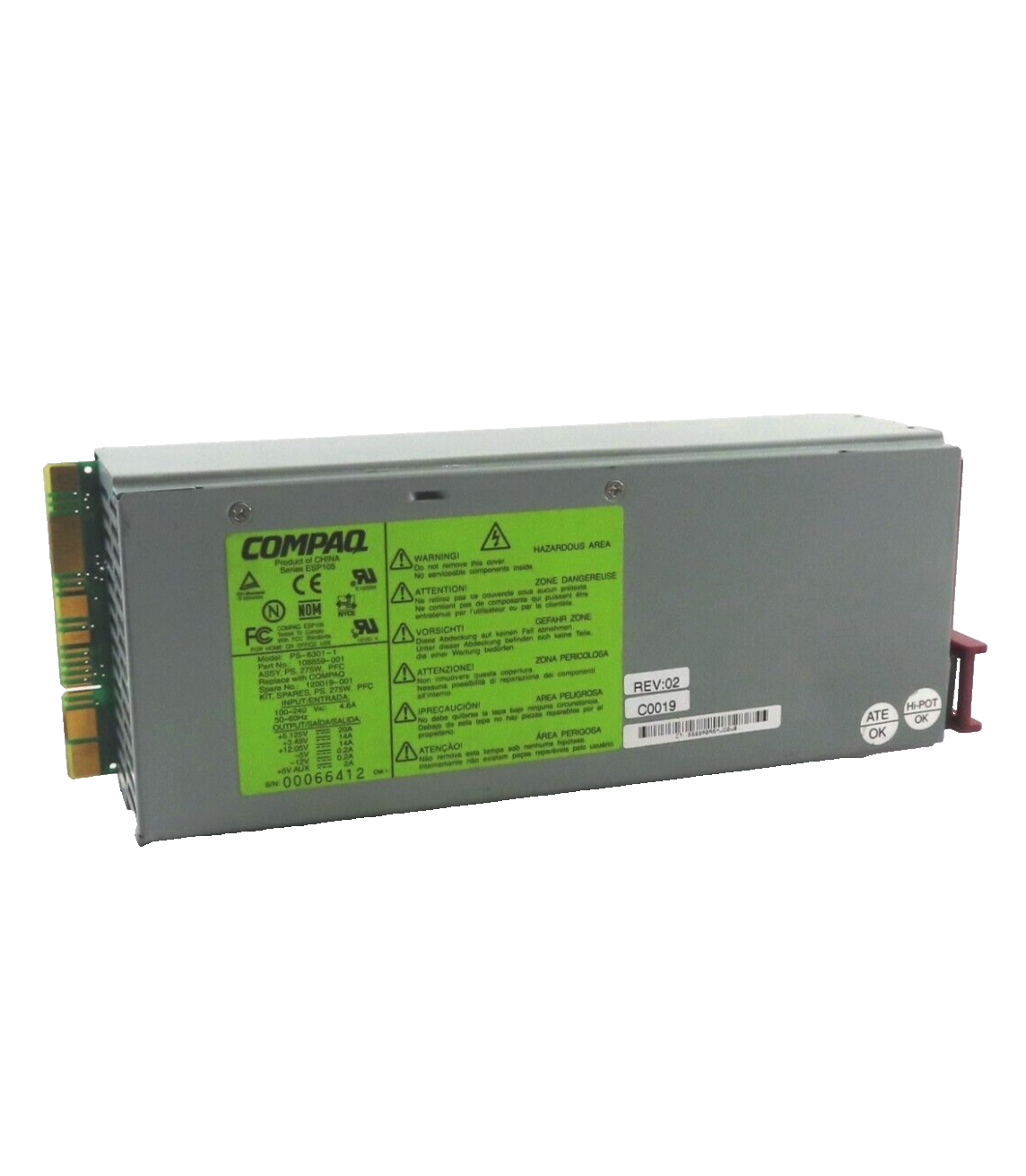 Compaq 275W Power Supply for ProLiant DL380 Gen 1 - 120019-001