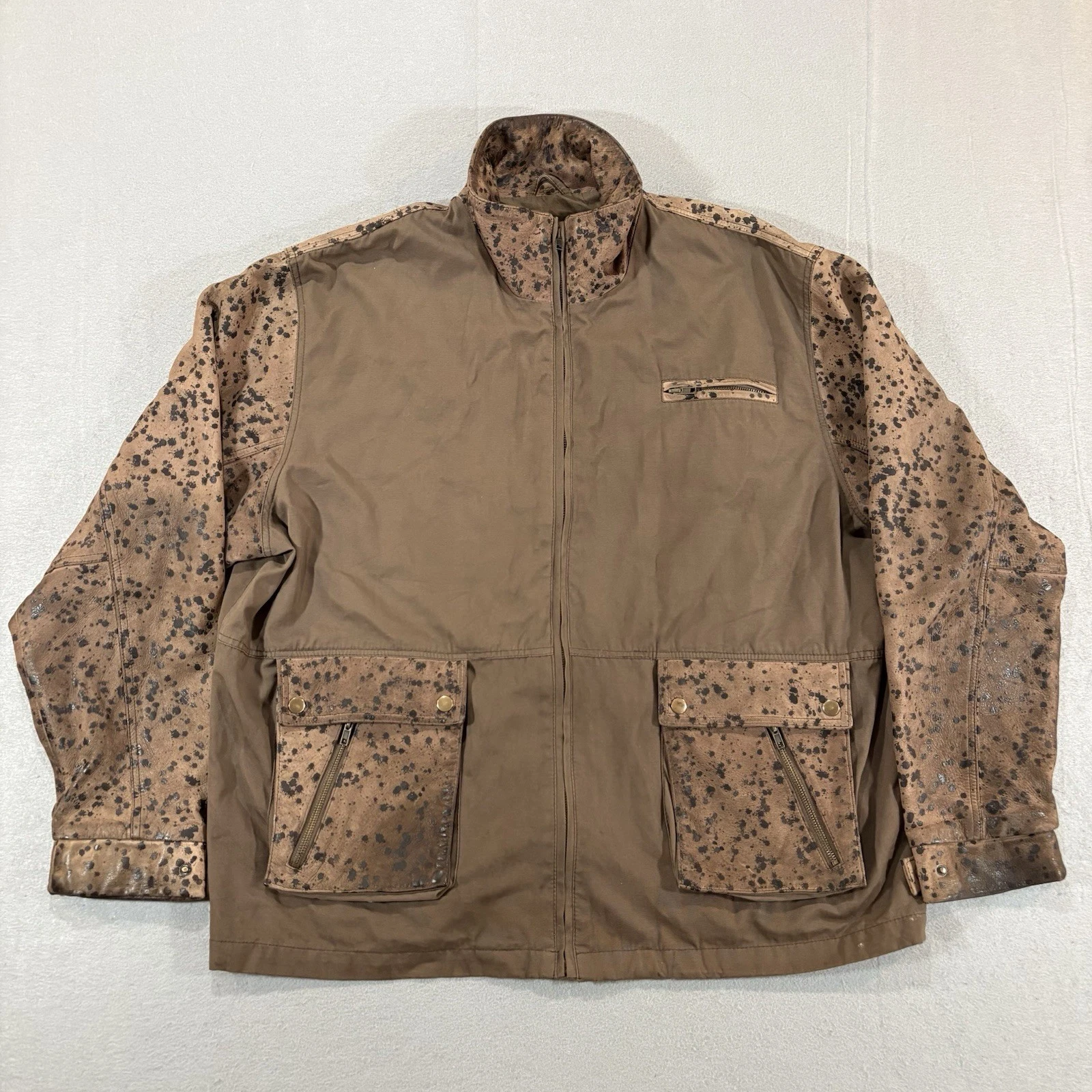 LORO PIANA Storm System Men's Hooded Field Jacket 2XL Canvas Leather Read