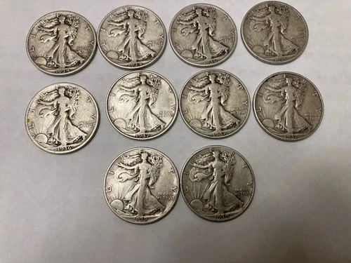 Walking Liberty Half Dollars (10) from the 30 's -good to fine