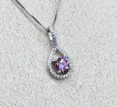 .80ct Pink Fancy Moissanite  Pendant Necklace Sterling Silver GRA Cert. 18''