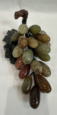 Vintage Chinese Carved Agate, Rose-Quartz, Hsiu Yen JADE Grape Cluster Leaves 7 