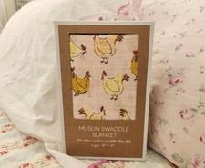 NEW MUD PIE CHICKENS MUSLIN BABY SWADDLE BLANKET