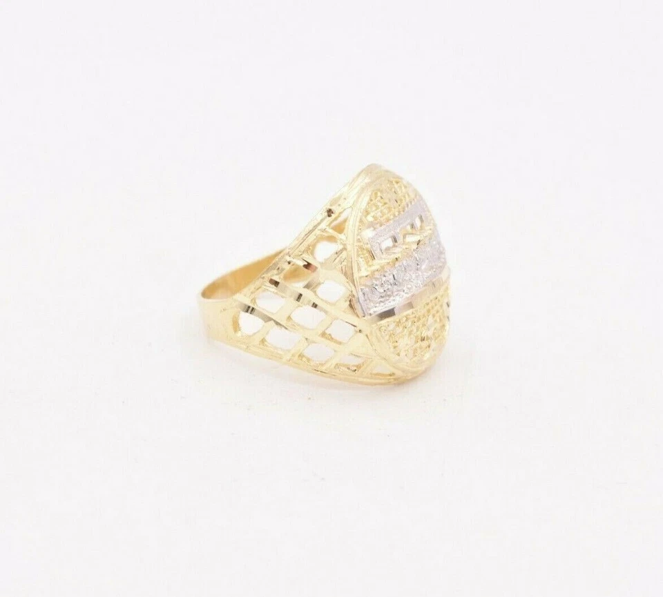 Men's Diamond Cut Last Supper Ring Real Solid 10K Yellow White Gold Size 11 - Image 2 of 4