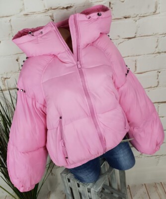 B-Ware NEU OVERSIZE KAPUZEN STEPP JACKE PUFFER BALLONÄRMEL NIETEN ROSA  M 38 40