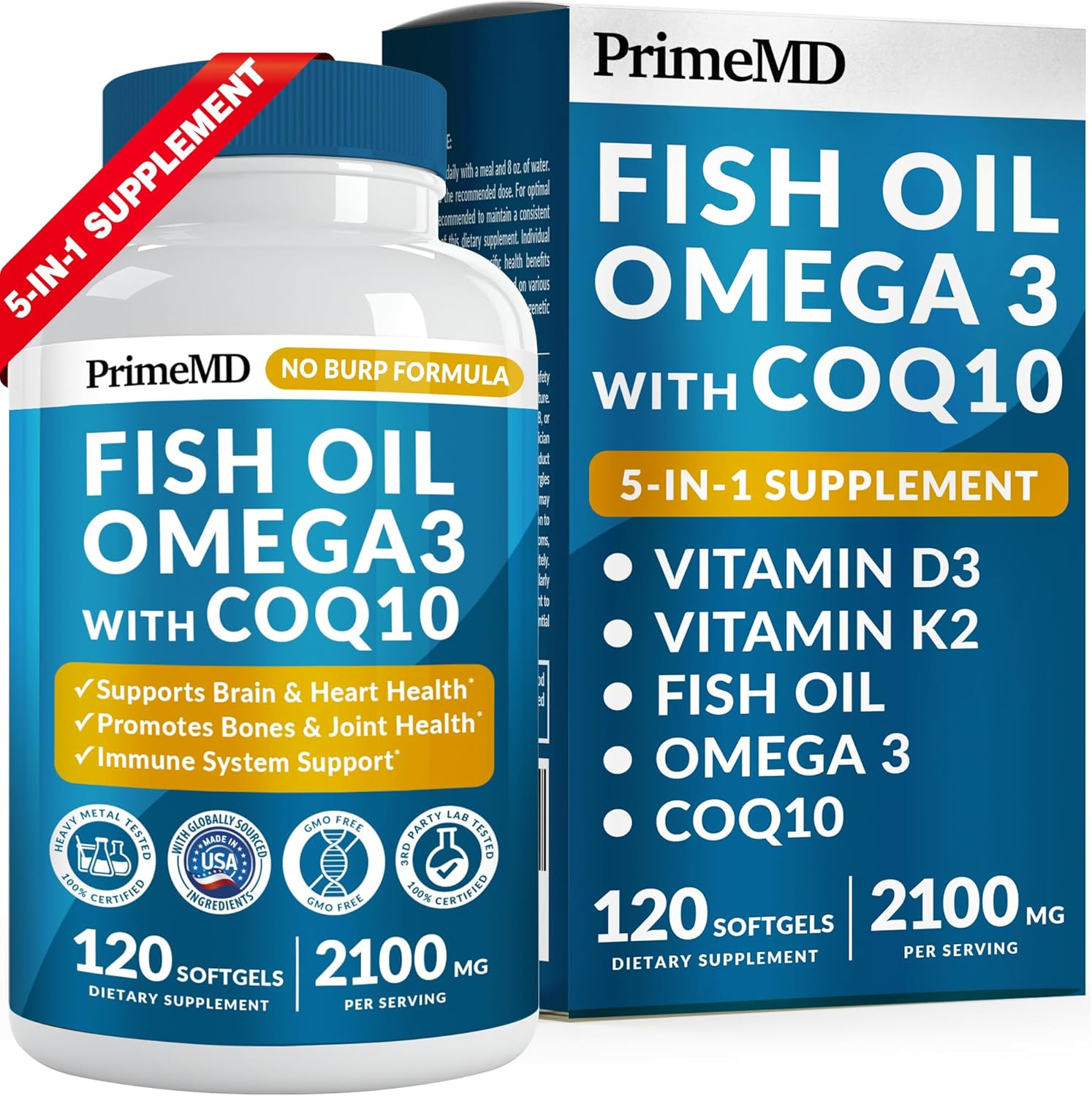 5-In-1 Fish Oil Omega 3 Supplements (2100Mg) - Omega 3 Fish Oil with Vitamins D3