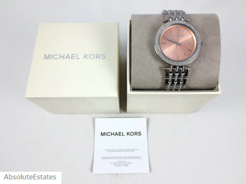 NEW Michael Kors Darci Pave Crystal Silver Rose Gold Stainless