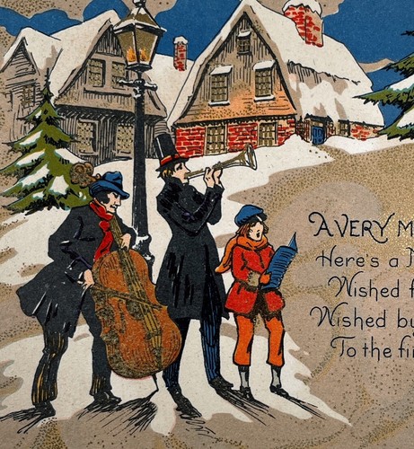 Merry Christmas Greeting Card Victorian Scene Vintage One Sided 5.5x4 Original - Picture 2 of 4