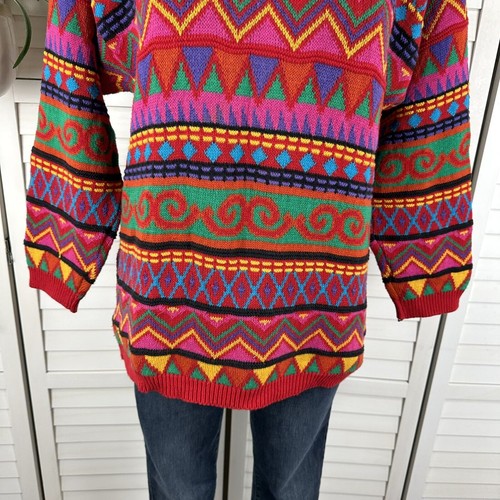 Vintage Clifford & Wills Bright 3D Colorful Sweater XL Knit Geometric Pullover - Picture 3 of 8