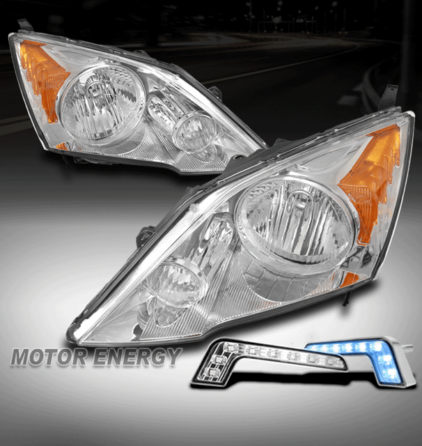For 07 08 09 10 11 Honda CRV CRV Chrome Headlights Lamps w/Blue LED