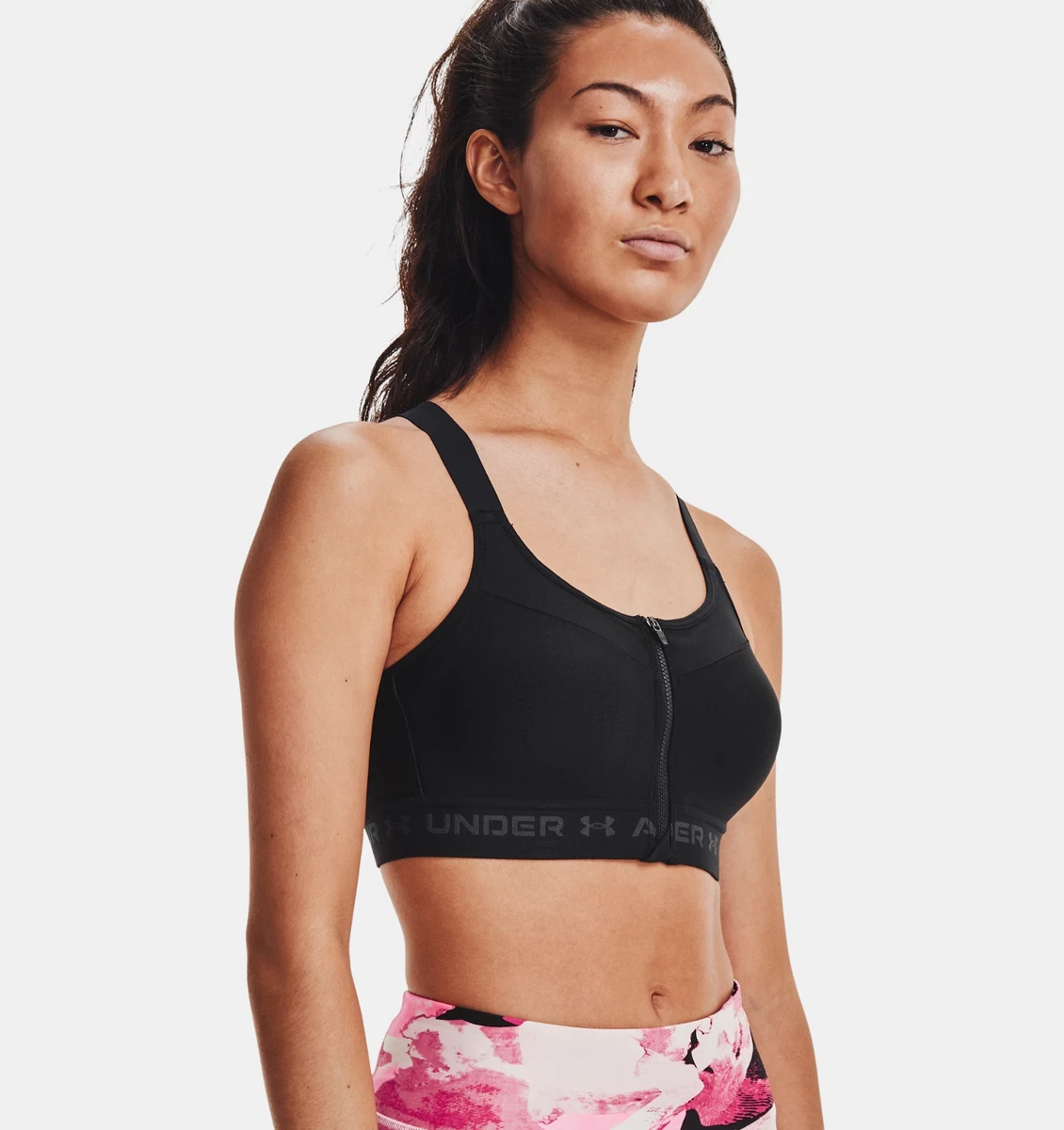 Under Armour 1355110 Womens Black High Crossback Zip Sports Bra