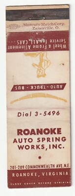 MATCHBOOK COVER - ROANOKE AUTO SPRING WORKS - VIRGINIA