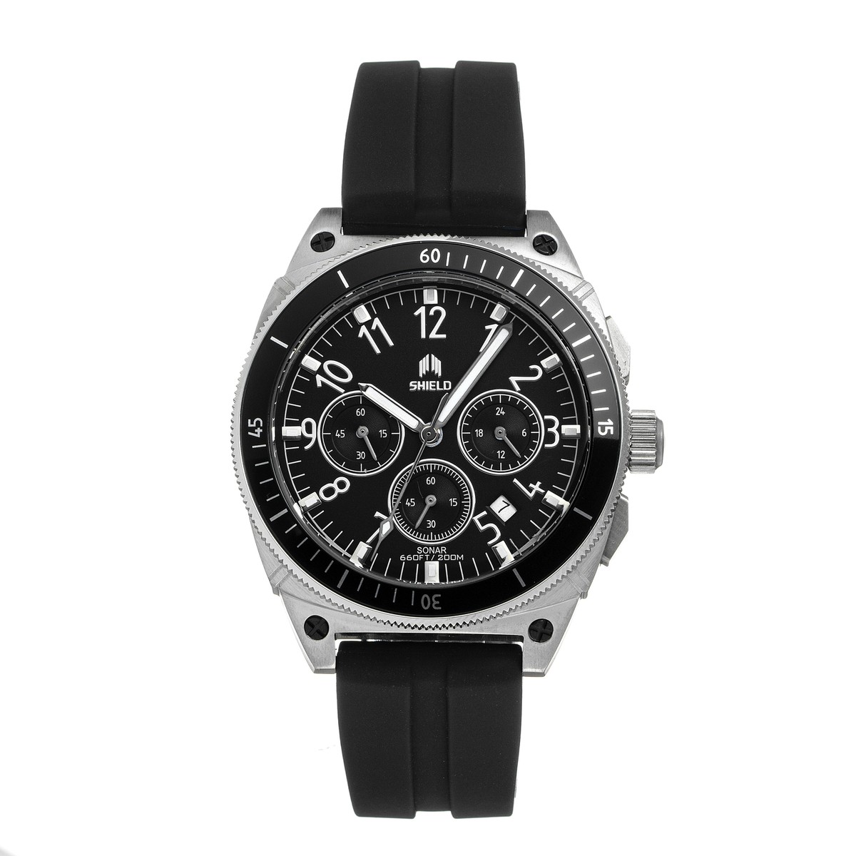 Shield Sonar Chronograph Strap Watch w/Date - Black/Silver  display picture 2