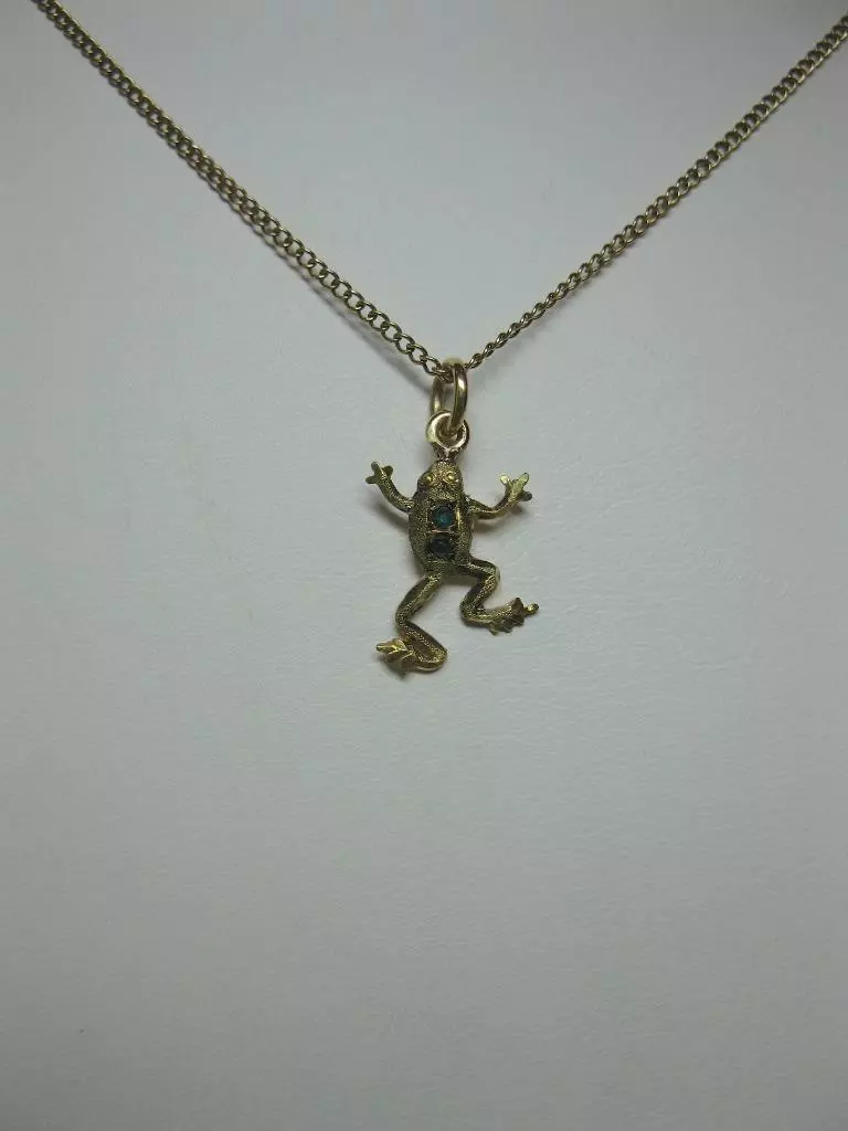 Emerald Frog Pendant Necklace Gold Antique Art Deco Jewelry Superb Toad 10K