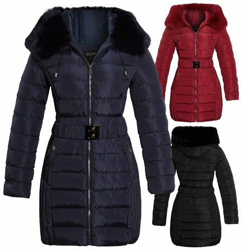 Faux Fur Parka Coat Quilted Jacket Size 