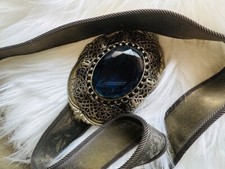 Rare Vintage Victorian Revival Mesh Filigree Floral Belt Gothic Cameo Buckle M