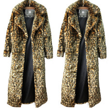 Long Trench Coat Faux Fur Parka Winter Overcoat Leopard Printed Outwear XL Women