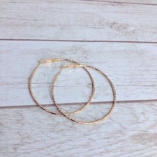 Gold Tone Engraved Fashion Hoop Earrings 2.5"