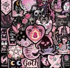 10pcs Adorable Pink Goth Stickers- Scrapbook, Journal, DIY Crafts & Cards
