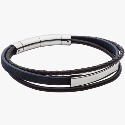 Fred Bennett Blue Cork & Black Recycled Leather Multi-Row Bracelet B5374