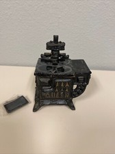 Vintage Black Cast Iron Queen Miniature Toy Salesman Sample Cook Stove and Oven