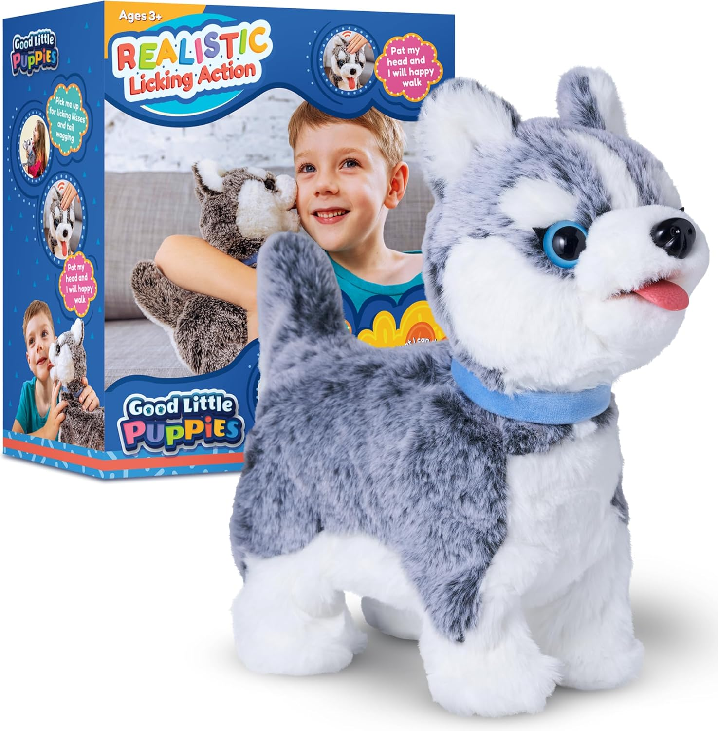 Licking and Tail Wagging Husky, Happy to See You Interactive Plush Pet Puppy, Ro