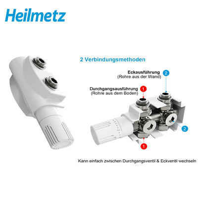 Weiß Multiblock Heizkörper Anschluss Ventil Set Thermostatkopf Heizung Armatur
