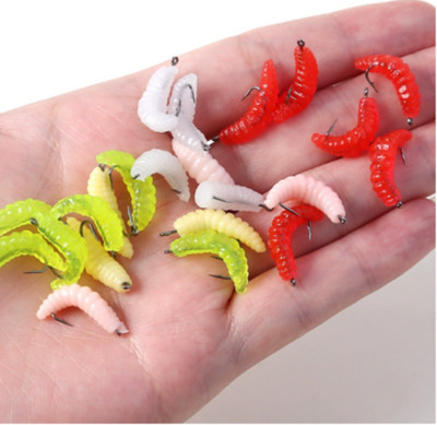 50Pcs Maggot Bait Fishing Molix Fishing Lures WORM Larva Trout Fishing Hooks