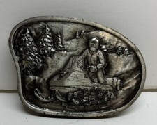 Vintage Belt Buckle-Snowmobile Outdoor Scene Bergamot Brass 1977 E-85