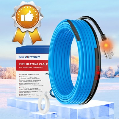 Pre-Assembled Heat Cable with Thermostat to Keep Water Pipes Ice-Free