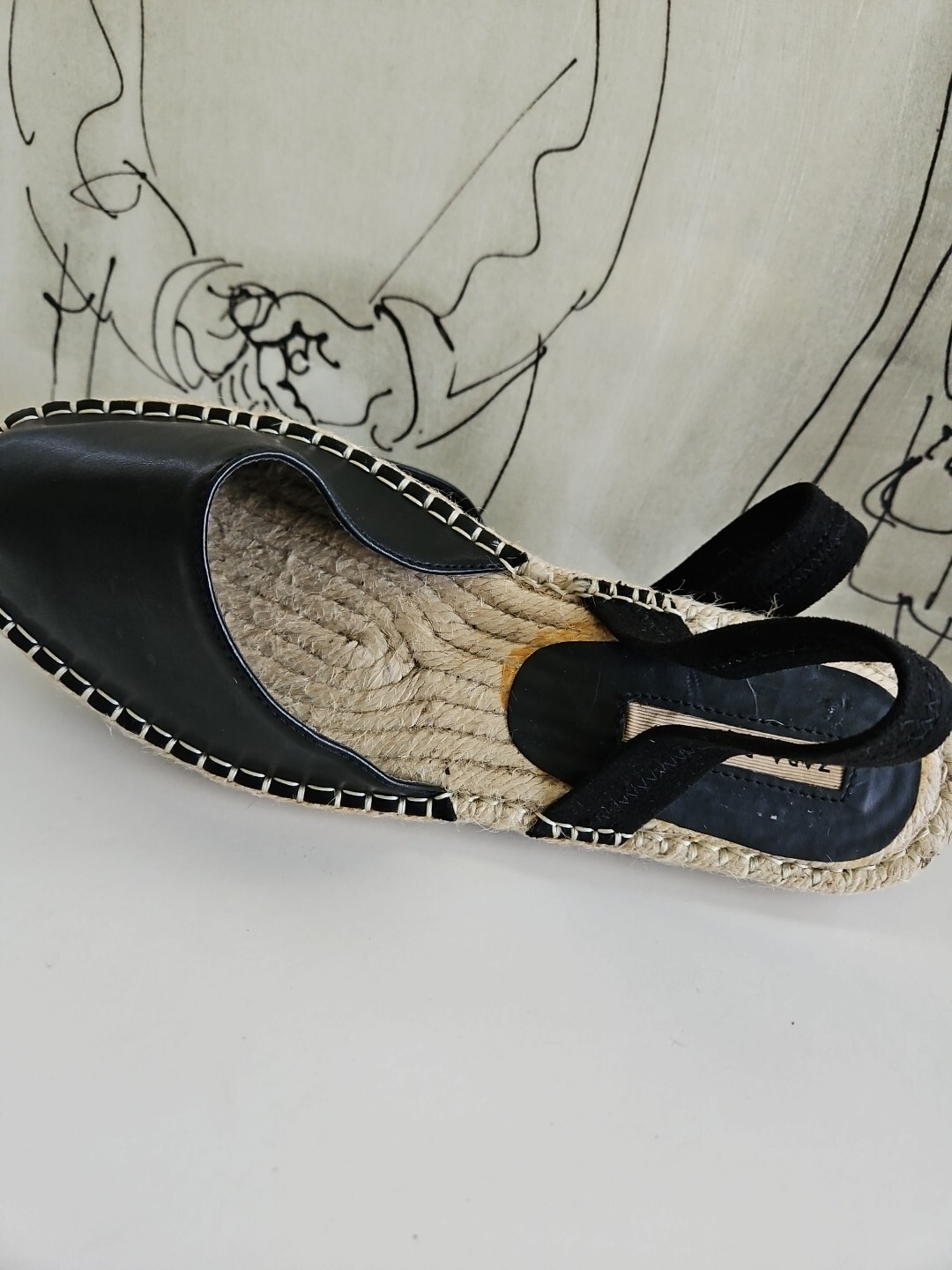 Zara Basic Black Flat Straw Woven Braided Sole El… - image 8