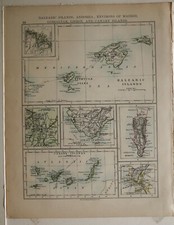 Mappa Vittoriana 1892 - Isole Baleari Andorra Madrid Dintorni Gibilterra Canarie