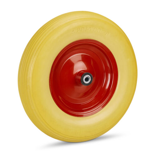 1 x Schubkarrenrad Schubkarrenreifen Ersatzrad PU Gummirad 4.80 4.00-8 gelb-rot - Bild 1 von 11