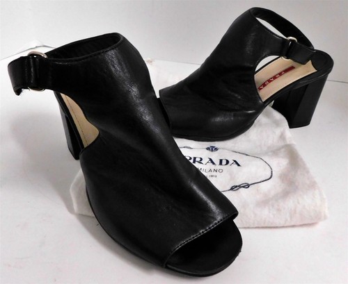 Prada Black Leather Open Toe Slingback Open Toe Heels Italy 37